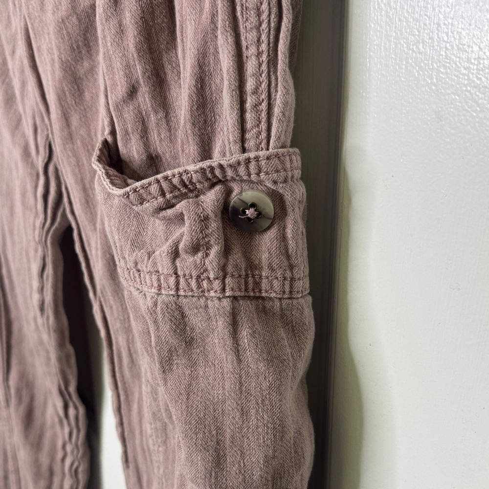 Free People Dusty Rose Linen Cargo Pants XS | Washed Utility Drawstring Waist - Picture 4 of 10